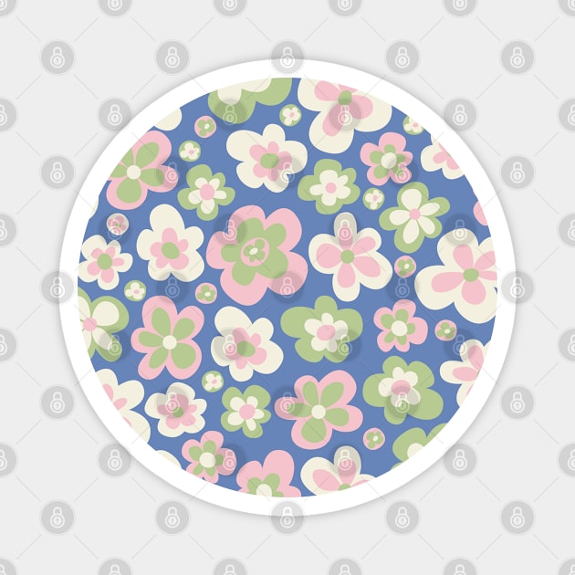 retro florals pattern, 70s groovy flowers, flower market, scandinavian florals, baby pink, baby blue, danish style Magnet by blomastudios